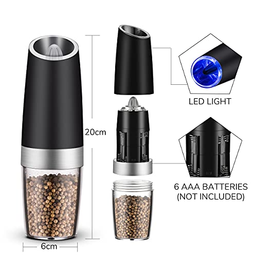 Sunbag Electric Gravity Salt And Pepper Mill,Battery Operated Automatic Salt And Pepper Mill - Blue Led Light,Adjustable Coarseness,One Handed Operation(Silver 2 Pack) #TOP5