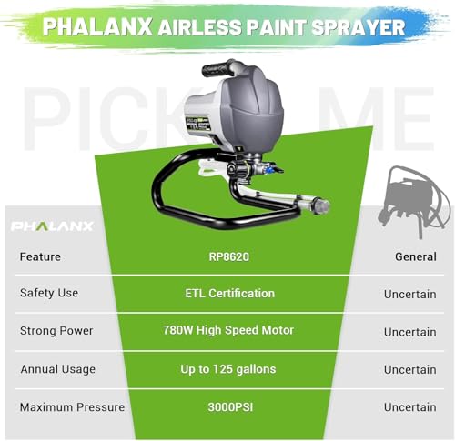 PHALANX Airless Paint Sprayer, 7/8HP 780W High Efficiency Airless Stand Sprayer, 3000PSI Electric Paint Sprayer with Cleaning Kits for Painting Home Interior Exterior Walls, Ceiling, Fence, Cabinet