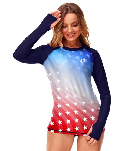 Image of Deerose Womens Gradient Rash Guard UPF 50+ Swim Shirts Surfing Top with Thumb Hole