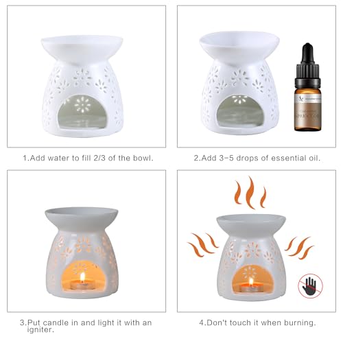 Auxmeware - Suporte de vela de cerâmica para chá, queimador de óleo essencial, difusor de aroma de i