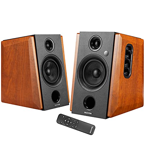 Sanyun SW228BT 80W Active Bookshelf Speakers – 4Inch Carbon Fiber Speaker Unit - Wireless Studio Monitors - Optical RCA Coaxial Bluetooth 5.0- Built-in 24bit DAC - Wooden Enclosure (Upgraded) - Thumbnail 3