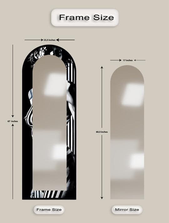 23,5’’W x 67’’H Monochrome Muse – Black & White Floor Mirror Arched Full Lenght Mirror - Arch Full Body Stained Floor Mirror with Black Frame with Gold Frame