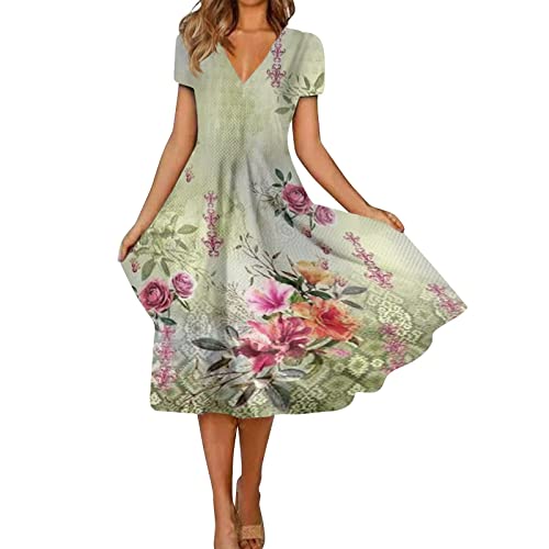 Strandkleid Damen Abendkleid Damen Elegant Boho Kleidung Damen Strandkleid Damen Freizeit Lose Sommerkleid Lange Abendkleider Wickelkleid Tunika Damen Lose Tunika Freizeitkleid（1-Mint Green,5XL）