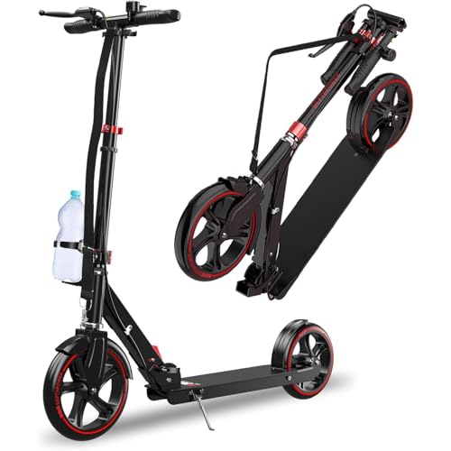 Patinete City Scooter Adultos Capacidad De Carga 150 Kg, Patinete City con Frenos Y Amortiguadores, Patinete Ruedas 230 Mm PU Rueda Grande, Plegable Y Regulable En Altura 1