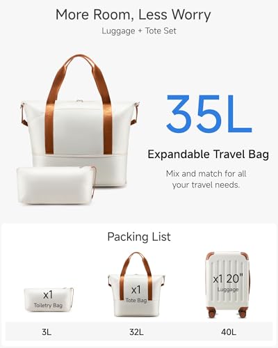 YOETEY Carry On Luggage Sets 3 Piece, Lightweight Durable Hardside Suitcase for Travelling with Spinner Wheels & TSA Lock, White Brown image 6