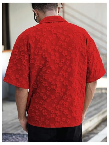 Men's Floral Shirts Jacquard Button Down Shirts Short Sleeve Collared Neck Casual Shirt Tops Loose Blouse Streetwear2