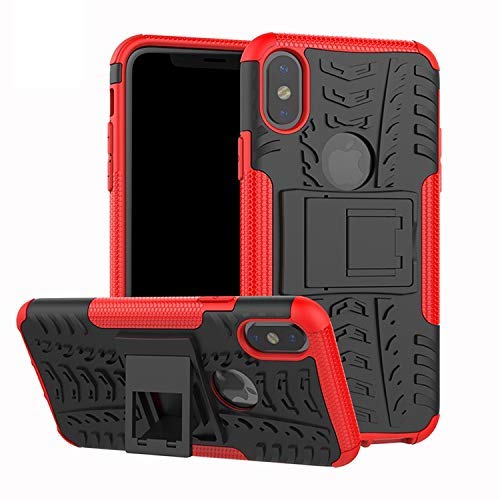 Cascov iPhone Xs Max, Back Cover, Premium Real Hybrid Shockproof Bumper Defender Cover, Kickstand Hybrid Desk Stand Back Case Cover for iPhone Xs Max - Red