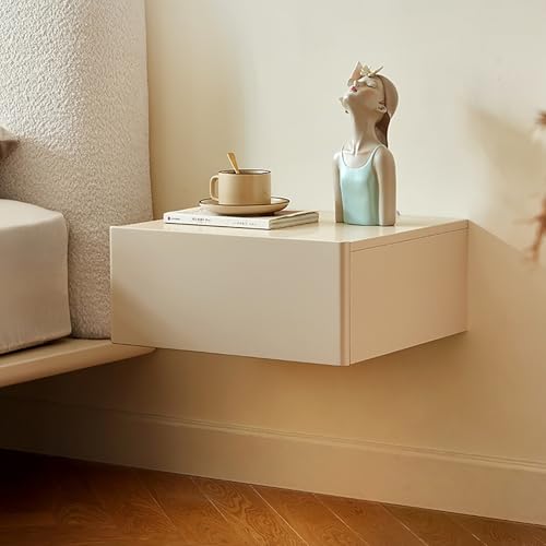 Table de chevet flottante moderne en bois blanc au design épuré haut de gamme