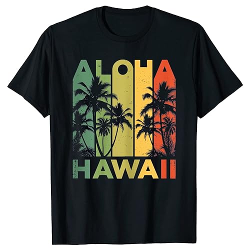 Aloha Hawaii Hawaiian Island Retro Vintage T Shirts Graphic Streetwear Short Black L