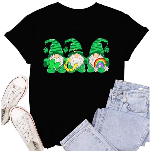 SUWATOIN Womens St Patricks Day Shirt Lucky Shamrock Paddy's Day T-Shirt Gnome Irish Clover Tee Tops