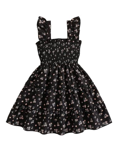 SOLY HUX Toddler Girl's Floral Print Dress Square Neck Cap Sleeve Shirred A Line Ruffle Hem Summer Midi Dresses2