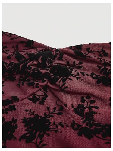 Image of WDIRARA Women's Floral Jacquard Mesh Gothic Dress Bell Long Sleeve A Line Vintage Dresses