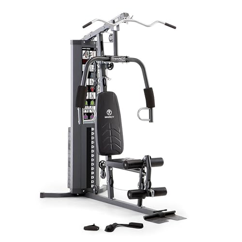 Marcy Multiestacón para Entrenamiento Multifuncional MWM-4965. para Gimnasio en casa. De 70 kg a 90 Kg con polea, Brazos y piernas, Color Negro
