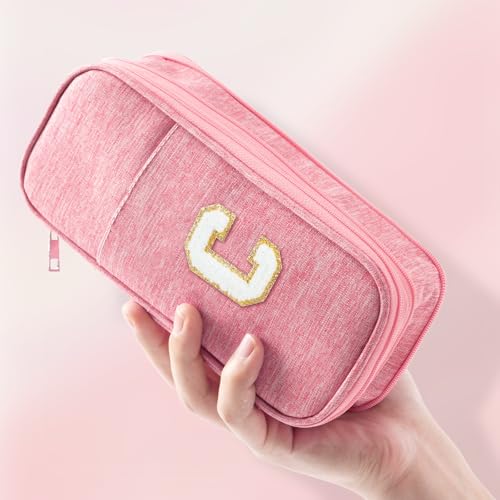 Image of Large Capacity Pink Pencil Case, Cute Pencil Case Pencil Pouch with Zipper For Girls Women, Expandable Preppy Pencil Bag Large Storage High Capacity Bag Organizer for School Home Office Supplies, C