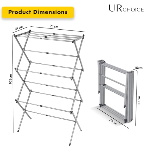 UR CHOICE 3-Tier Foldable Clothes Airer Drying Rack, 12M Indoor & Outdoor Clothes Horse with 11 Thickened Poles | Space Saving Laundry Stand for Towels & Garments | 20kg Load, 73×37×115cm - Image 2