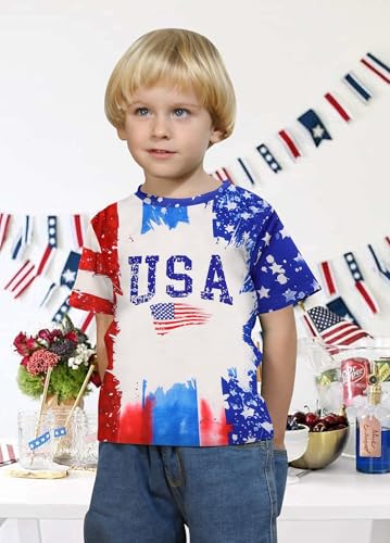 Image of CAZYCHILD Girls American Flag Patriotic Shirt Boys 4th of July Short Sleeves Tshirt USA Clothes for Kids 5-14Y