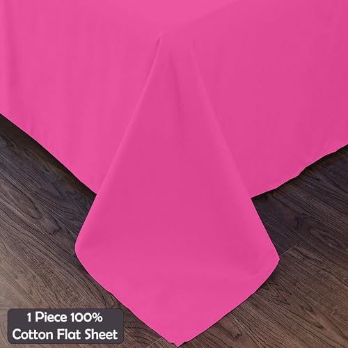 Image of Hot Pink Full Flat Sheet Only, Soft 100% Cotton Top Sheets | Sateen Weave 1 Piece Cool & Breathable Luxury Hotel Quality Bed Sheets, Extra Soft and Comfy - Wrinkle Free Bedsheet