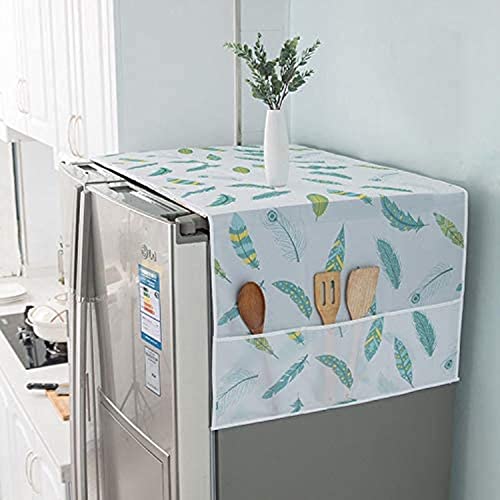 Image of PEVA Refrigerator Dust Proof Washing Machine Waterproof Cover with Storage Pockets, 24.4 inch x 70.8 inch (Fresh Green Leaf Pattern)