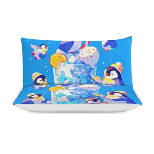 Parure de lit 135x200 pingouin en microfibre douce avec fermeture éclair pour enfant