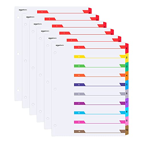 Image of AmazonBasics Numeric Paper Binder Dividers, 10 Tab, 6 /Pack