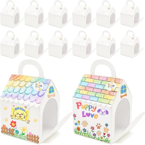 80UncleKimby 28Pcs Dog House Party Favors Boxes Foldable DIY Crafts for Puppy Party Pet Adoption Birthday Classroom Bulk