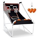 VEVOR Foldable Basketball Arcade Game, 2 Player Indoor BasketballGame, Home Dual Shot Sport with 5 Balls, 8 Game Modes, Electronic Scoreboard, and Inflation Pump, for Kids, Adults (Black & White)