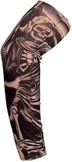 Skull Pattern Arm Sleeve, Gothic Tattoo Print, UV Protection,Black and Grey,1PC