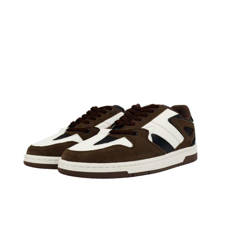 Global Unisex Color Block Low Top Sneakers | Synthetic Suede Casual Shoes with Memory Foam Cushioned Insole | Anti-Skid, Shock Absorbent & Durable Lace-Up Shoes for Walking & Gym (Brown & Black)-image-7