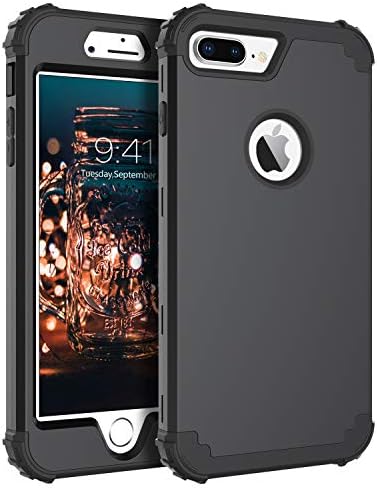 BENTOBEN Case for iPhone 8 Plus, iPhone 7 Plus Case, 3 in 1 Hybrid Hard Plastic Soft Rubber Heavy Duty Rugged Bumper Shockproof Full-Body Protective Phone Cover for iPhone 8 Plus/7 Plus, Black