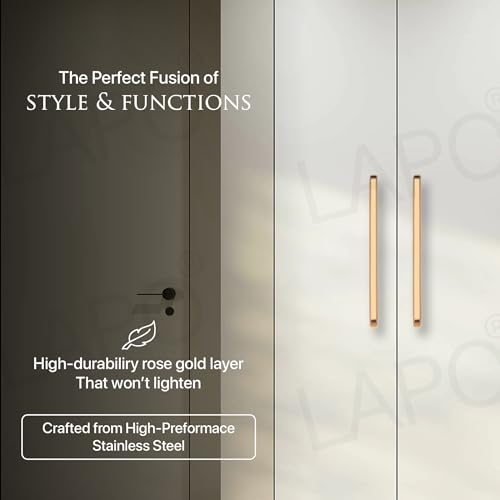 Image of LAPO 10 Inch Rosegold Pulls for Kitchen Cabinets & Drawers, Stylish Handles for Pooja Mandir, Wardrobe, and Almirah,Quick Fix Mounting(224mm, Rosegold Finish, Pack of 6)