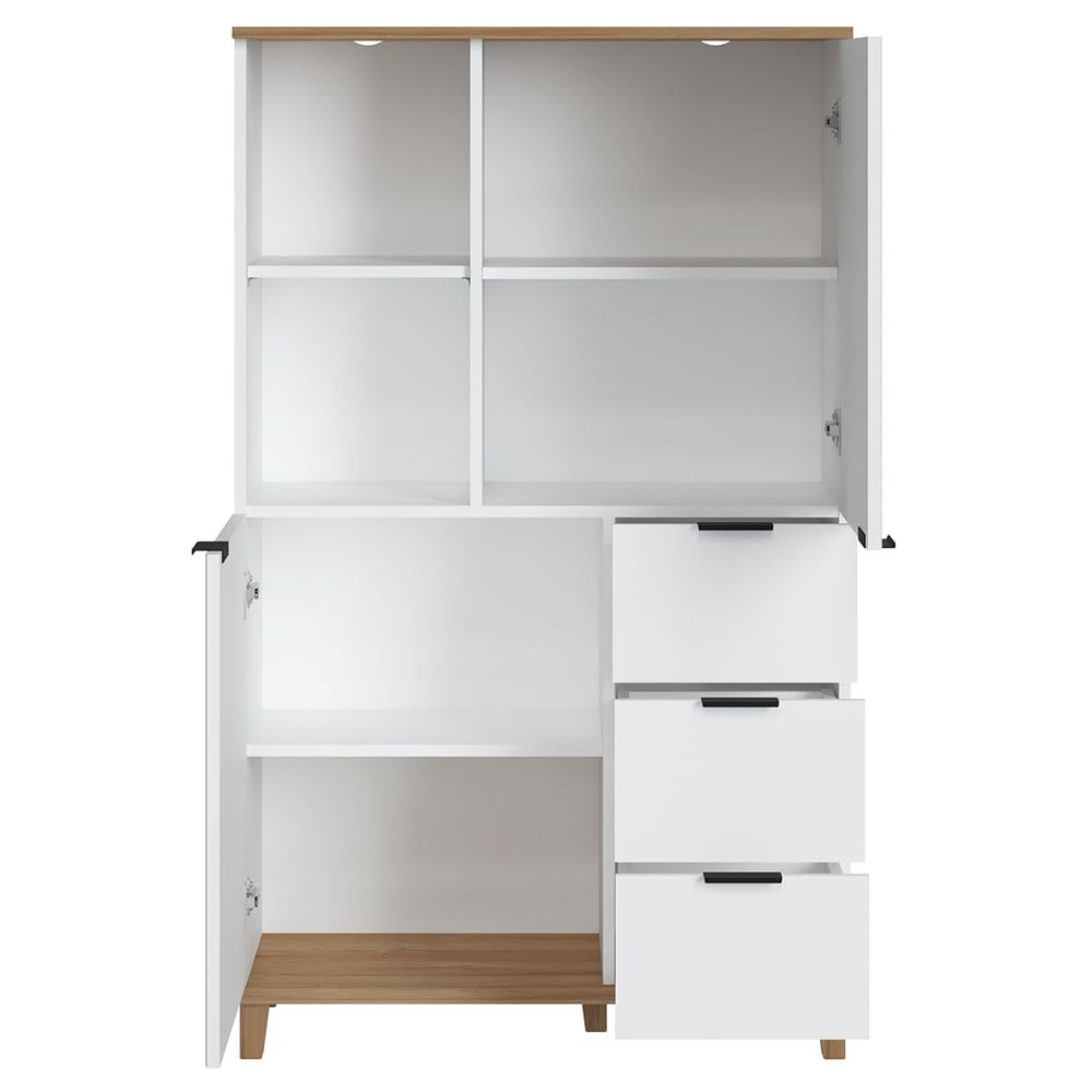 Lomadox Wohnzimmermöbel TV Wohnwand Anbauwand in weiß mit Eiche Nb., B/H/T: ca. 370/208,4/40 cm