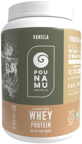 Pounamu Vanilla Whey Protein Concentrate Powder, 20g Protein, 2g Sugar, 130 Calories | New Zealand Free-Range, Grass-Fed Dairy | Gluten-Free, Keto, Kosher | 2LB, 30 Servings