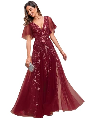 Image of Ever-Pretty Women's Sequin Formal Dresses Evening Gown Sparkly V-Neck Short Sleeve Floor Length Mother of The Bride Dress 736