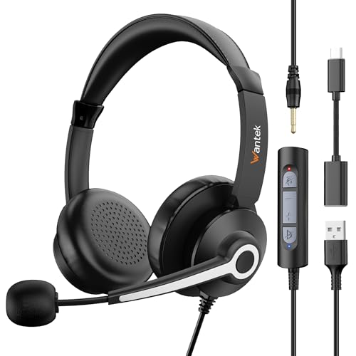 USB Headset with Microphone for PC, Computer Headset with Noise Cancelling Microphone for Laptop,3.5MM Jack USB Wired Headset with Mute in-line Control for Office Online Class Skype Zoom Meetings