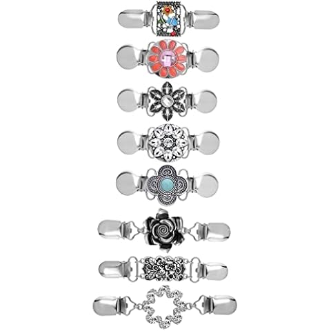 Tornito 8Pcs Vintage Sweater Shawl Clips Retro Cardigan Collar Dresses Clip Antique Flowers Pattern Brooch Clip for Women Girls, Metal, no gemstone Cover