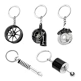 Rdxcv 5 PCS Car Parts Model Key Chain, Creative Turbo Wheel Rim Keyring Kit, Metal Auto Part Keychains for Women Men (Black)