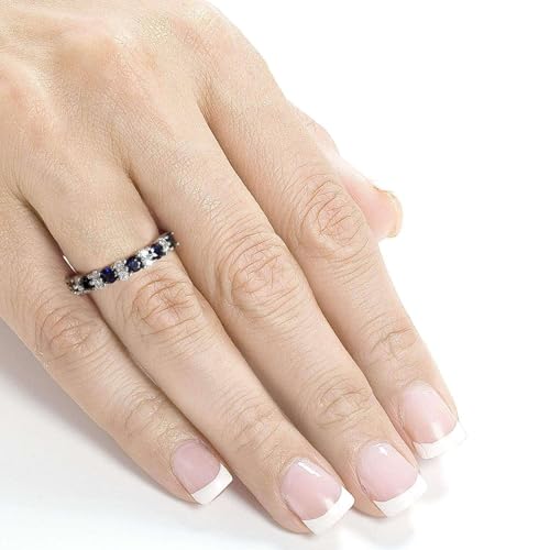 Kobelli Diamond and Blue Sapphire Band 1 carat (ctw) in 14k White Gold2