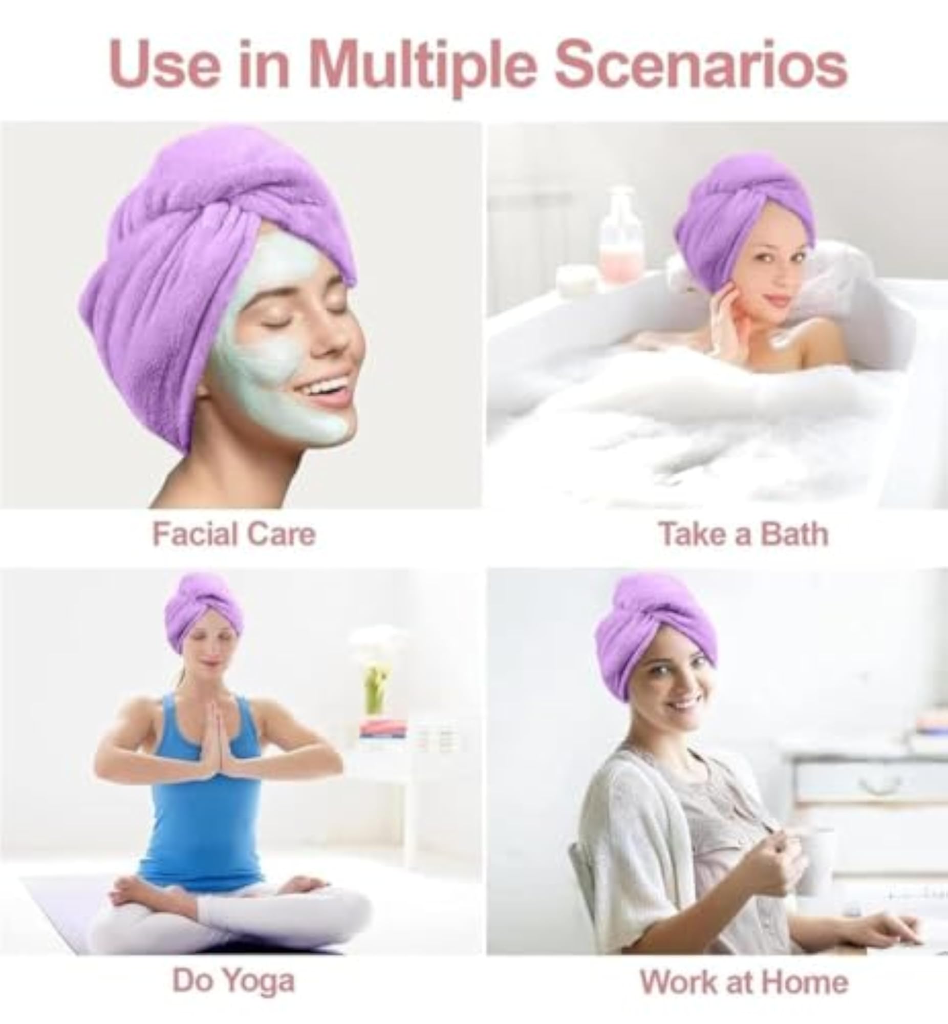 Quick Dry Purple Microfiber Hair Drying Towel Wrap with Button