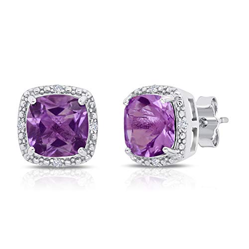 MAX + STONE Purple Amethyst and Diamond Accent Halo Cushion