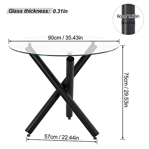 JEFFORDOUTLET Round Dining Table, 90 cm Glass Safe Table Top with Black Stylish Stable Table Legs - Image 3
