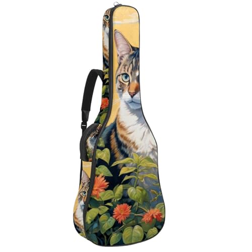 Housse de guitare acoustique 40 pouces imperméable avec motif chat mignon et fleurs multicolores
