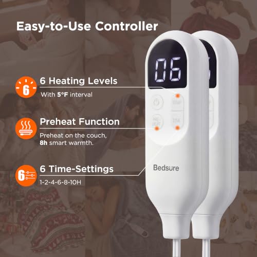 Image of Bedsure Electric Blanket King Size - Dual Control Heated Blanket King Size, Fast Heating with 6 Time Settings & 6 Heat Settings, Warm Gift for Grandma (100x90 inches, Dark Grey)