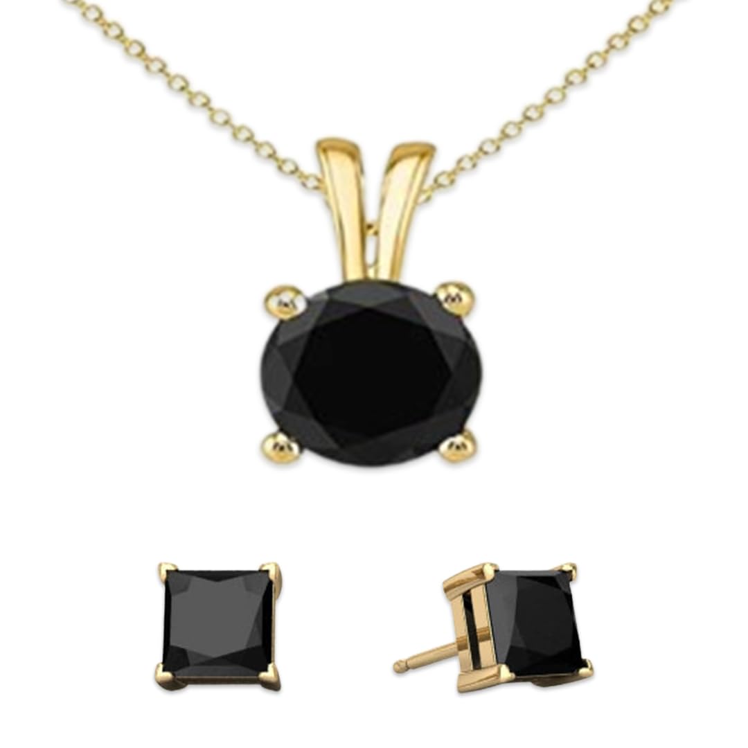 Paris Jewelry 18K Yellow Gold 1ct 18 Inch Round Necklace And Square Earrings Set Plated