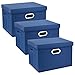TYEERS Aufbewahrungsbox mit Deckel Groß, Schrank Organizer für die Kleideraufbewahrung, Kisten Aufbewahrung mit Deckel für Organisation von Haus und Büro - 3-Stück - Klassisch Blau