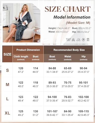 Niwicee Albornoz Mujer Invierno Bata Polar Larga Albornoz con Capucha Suave Bata de Casa Señora Ropa De Dormir con Cinturón Bolsillos(Gris,M) - imagen 5