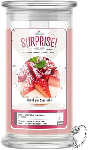 Surprise! Candles Huge 21oz Jewelry Candles - Viral TikTok Gifts | Unique Surprise Candles | Award Winning Scents | All Natural Soy Candle | Hand Poured in USA (Strawberry Shortcake, Necklace)