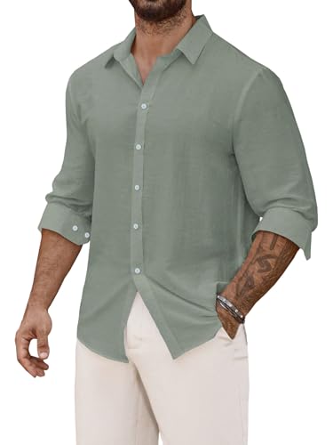 Image of Men's Casual Button Down Shirts Long Sleeve Linen Touch Textured Shirt Wrinkle Free Fashion Casual Vacation Beach Summer Shirt (1001)