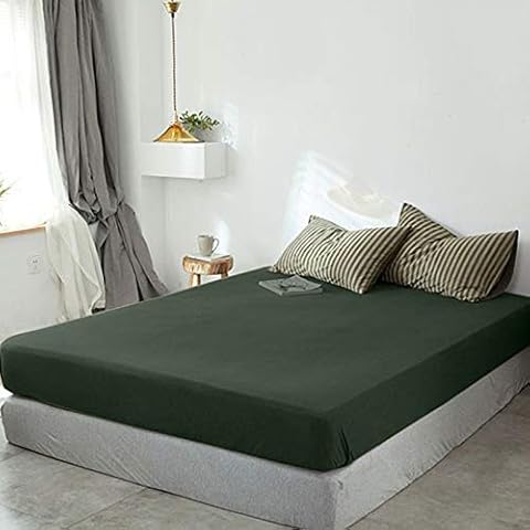 mixinni Luxury Ultra Soft and Comfortable Fitted Sheet Cotton Solid Green Bed Sheet 15" Deep Pocket King Size-(Only 1 Army Green Fitted Sheet) Cover