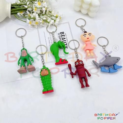 Image of Birthday Popper Italian Brainrot 3D Keychains - Set of 12 as Birthday Return Gift | Fun Assorted Animal Figure Collectible Keyrings for Kids & Adults | Keychains for Bag, Backpack & Key Accessories