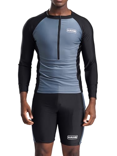 Eandarui Men Sun Protection Swimming Costume Rash Guard Athletic Swimsuit Surfing Diving Wetsuit Bathing Suit Black 3X-Large